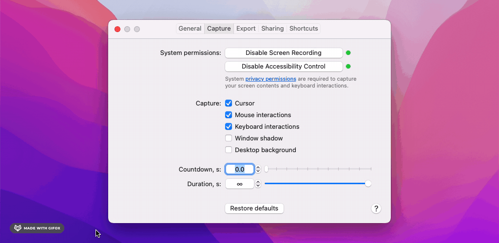 Changing capture preferences.
